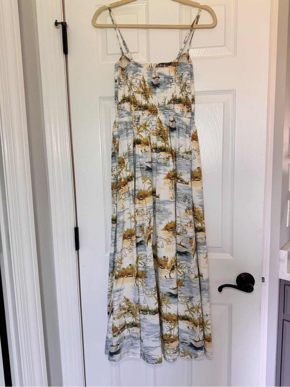 Abercrombie & Fitch Sydney Smocked Dipped-Waist Midi Dress - Picture 9 of 9